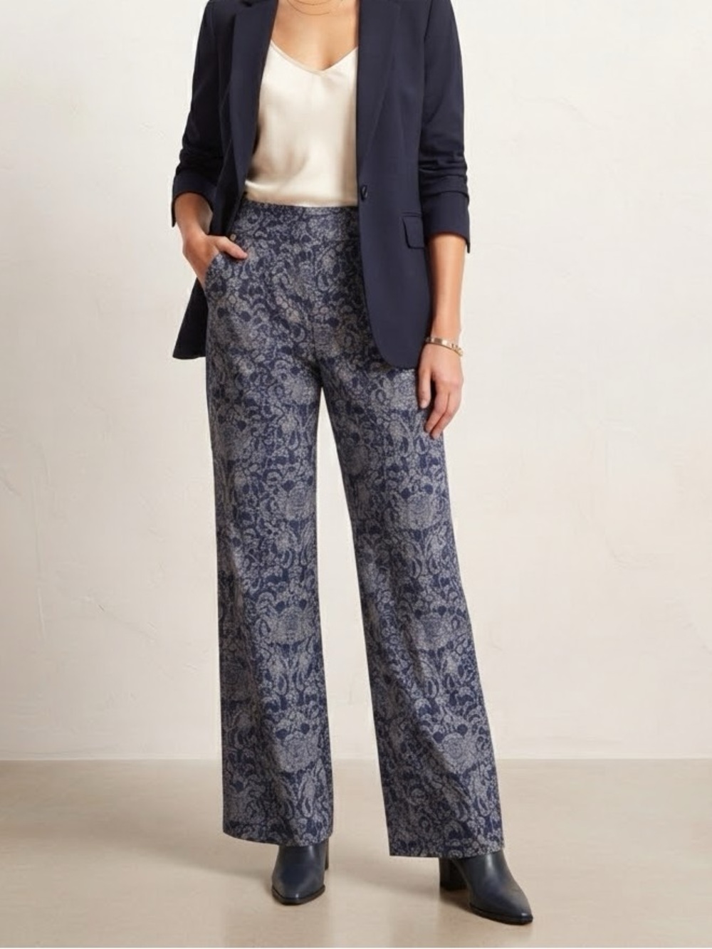 Karl Lagerfeld Navy Paisley Wide-Leg Jeans Dress